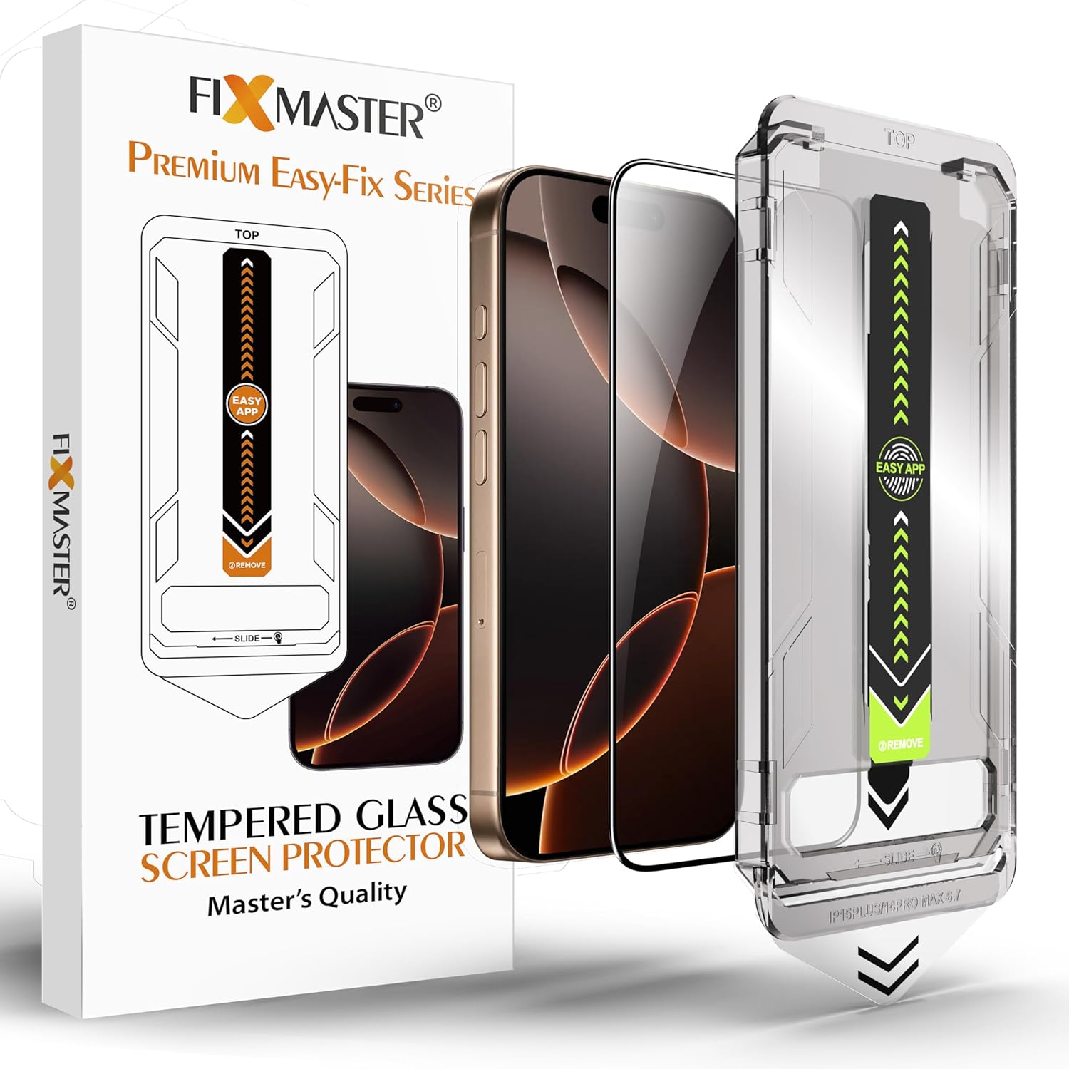 Fixmaster iPhone 17 Pro Max Uyumlu Ultra Clear HD (ŞEFFAF) Temperli Cam, Easy Fix Kolay Kurulum Serisi Yüksek Kaliteli Ekran Koruyucu