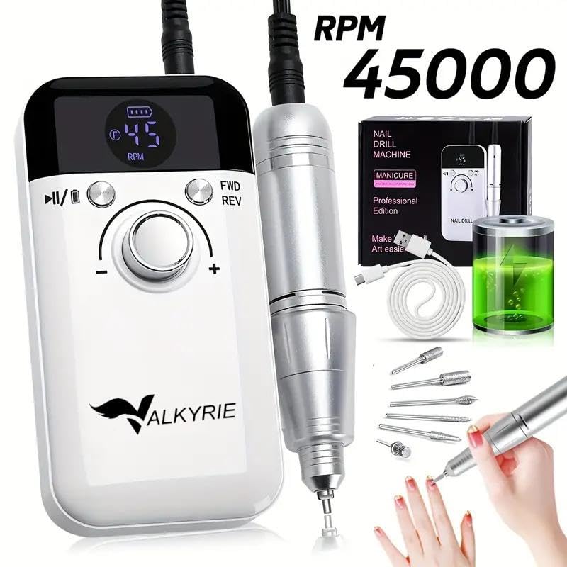 Valkyrie Profesyonel Şarjlı Tırnak Frezesi 45.000 RPM, LCD, 2000 mAh Taşınabilir Manikür Pedikür Makinesi