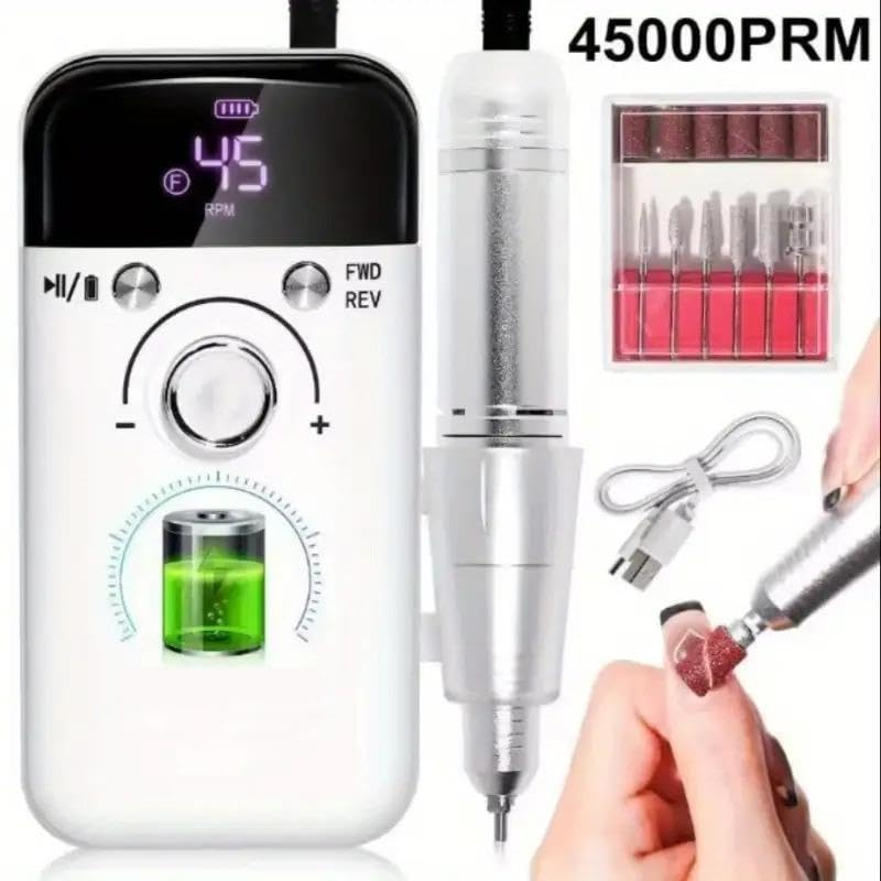 Valkyrie Profesyonel Şarjlı Tırnak Frezesi 45.000 RPM, LCD, 2000 mAh Taşınabilir Manikür Pedikür Makinesi