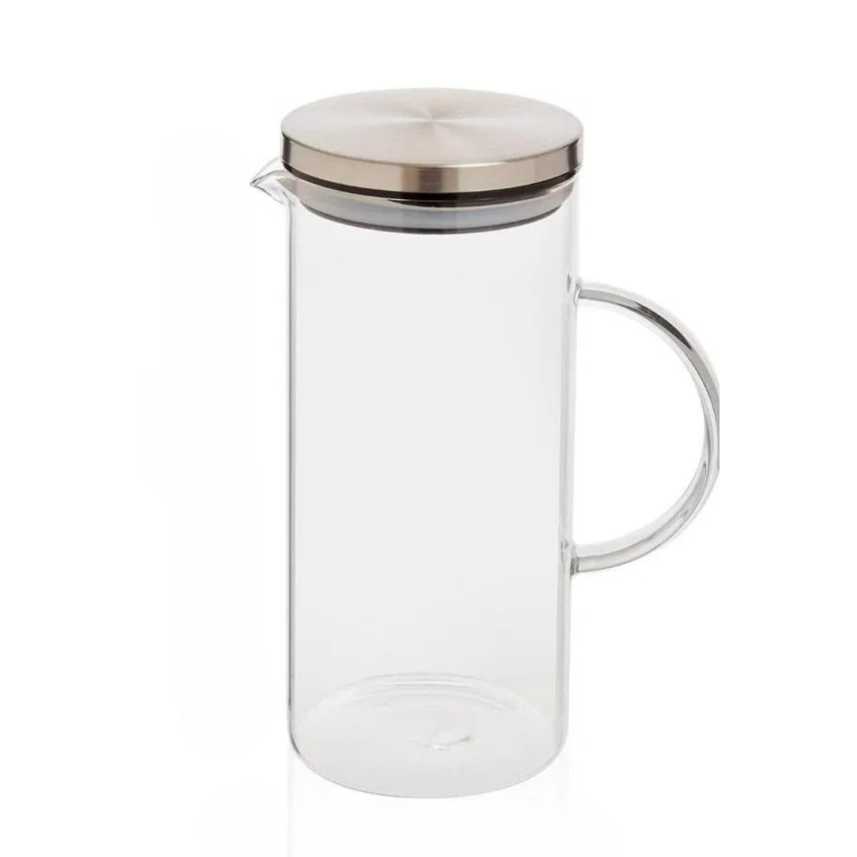 Metal Kapaklı Cam Sürahi – 1500 ml Isıya Dayanıklı Şeffaf Cam, Ergonomik Kulplu, Soğuk ve Sıcak İçecekler İçin Şık Tasarım