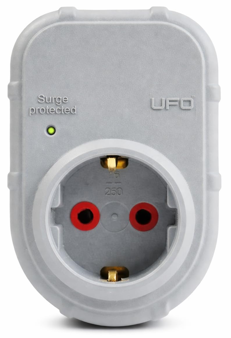 UFO Yeni Tekli Akım Korumalı Topraklı Priz, Sürekli Koruma, 16A 250V, Max 3500W Aşırı Yük Koruması (Gri)