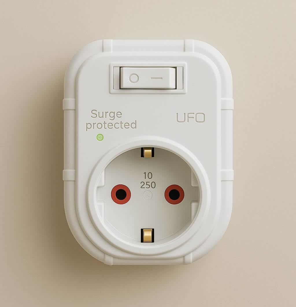 UFO Yeni Tekli Akım Korumalı Anahtarlı Topraklı Priz, Sürekli Koruma, 16A 250V, Max 3500W Aşırı Yük Koruması (Beyaz)