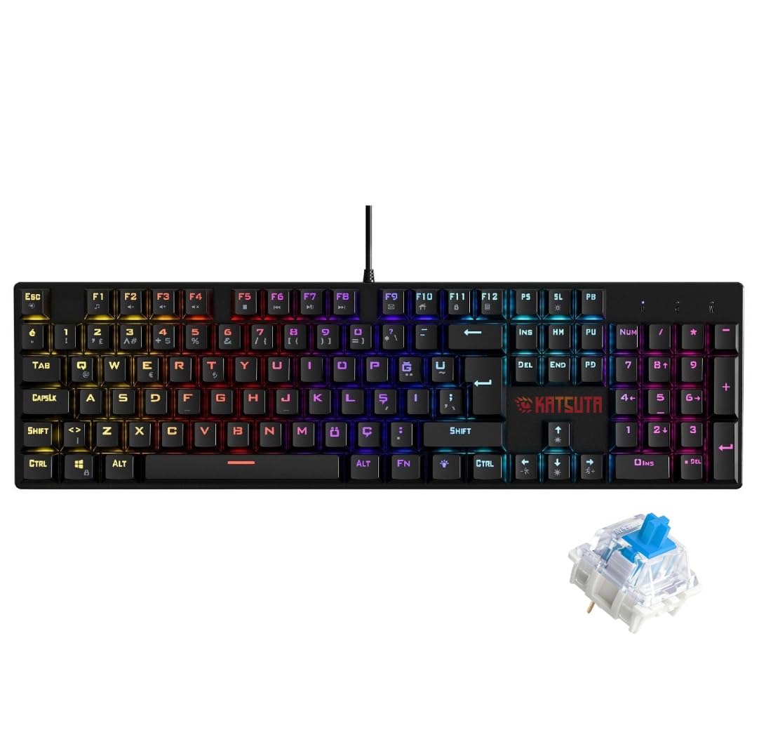 Katsuta Blue Switch Mekanik Gaming Oyuncu Klavyesi 11 Animasyonlu Rainbow Led Işıklı