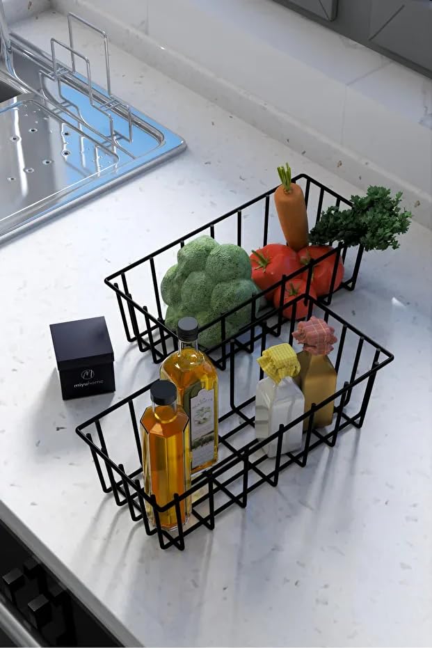 2'li Dikdörtgen Lüks Sepet Mutfak Düzenleyici Banyo Organizer Tel Sepet Metal Organizer Meyve Sepeti
