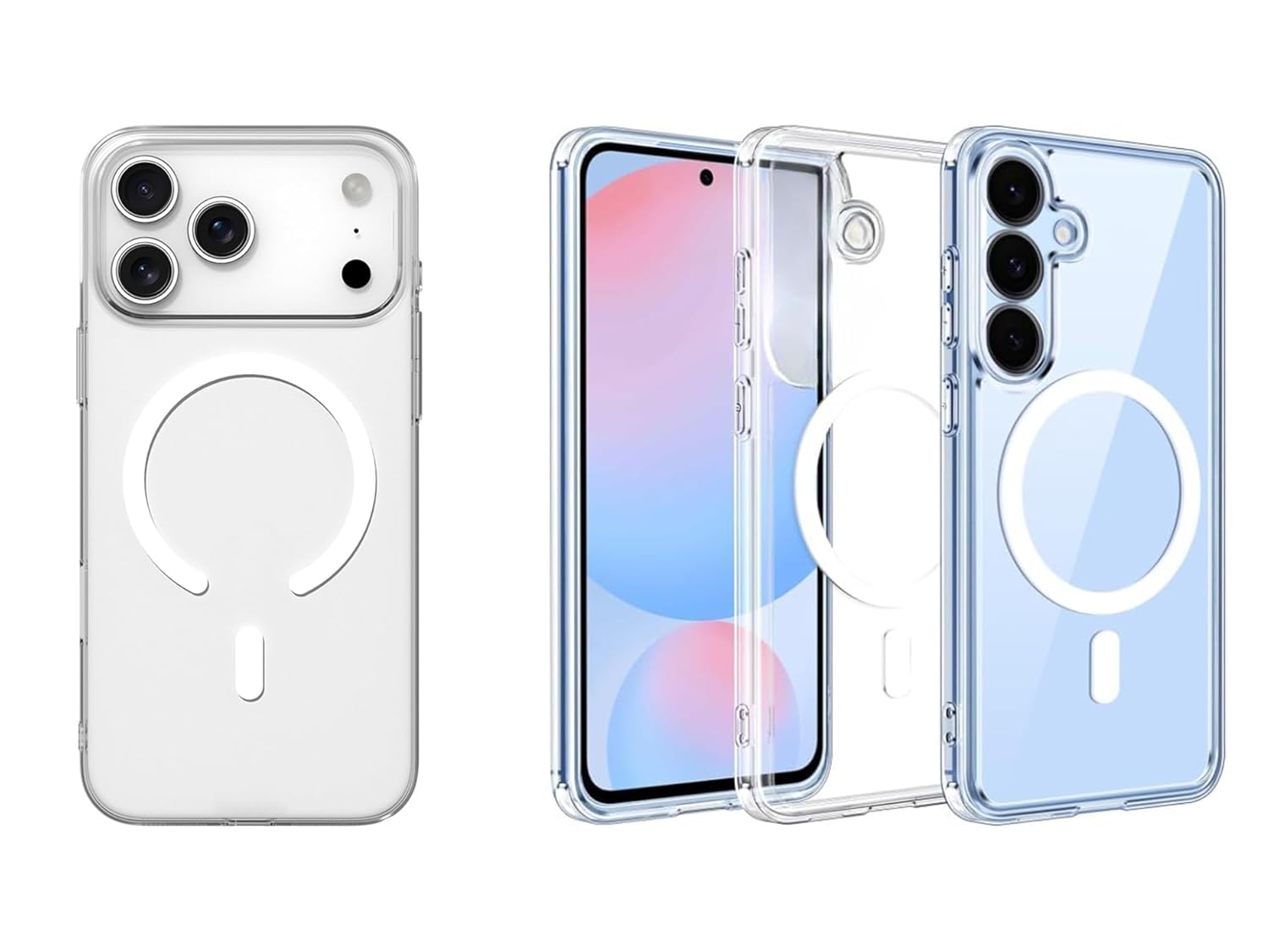 HEARTZ MAGSAFE İLE UYUMLU ŞEFFAF, KAMERA ÇIKINTILI KORUMALI DARBE EMİCİ KAPAK KABLOSUZ WİRELESS ŞARJ DESTEKLİ SİLİKON TELEFON KILIFI (SAMSUNG A56)