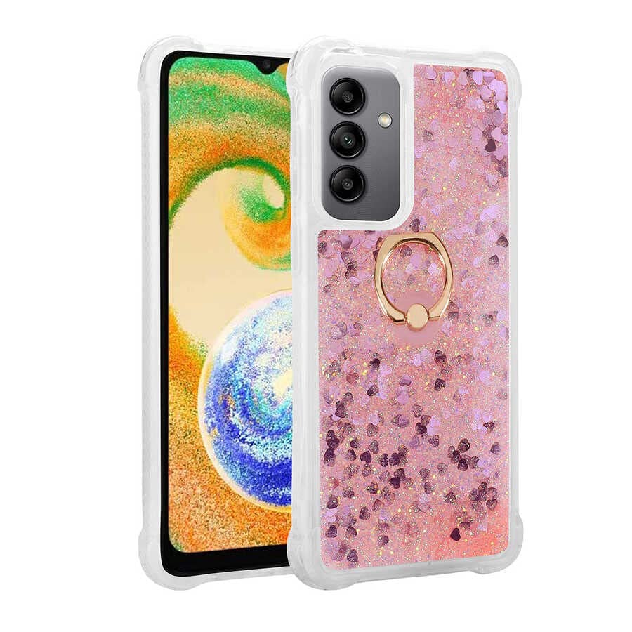 Senon Galaxy A54 Kılıf Zore Milce Kapak Sıvı Hareketli Simli Kapak Köşe Korumalı (Pembe)