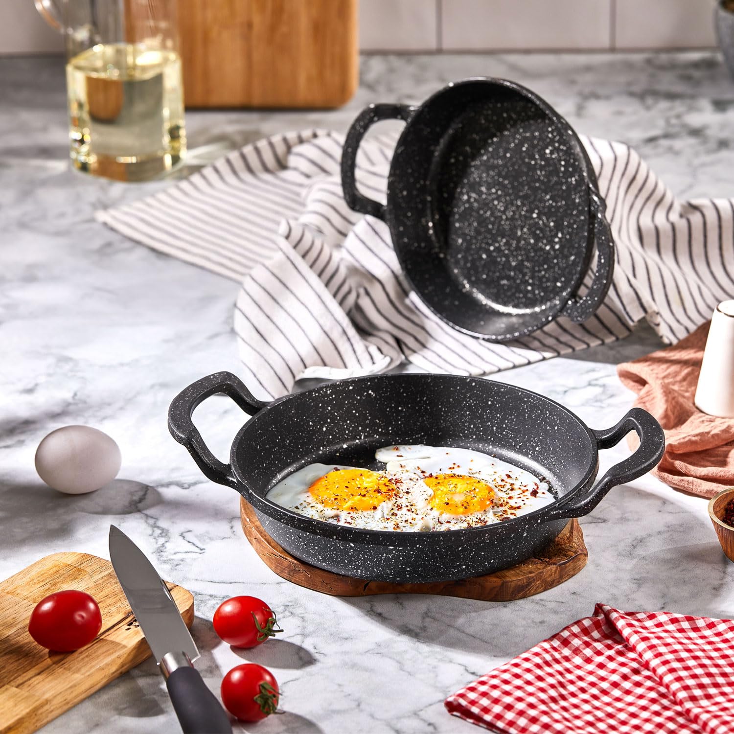 Deconox 2'li Granit Alüminyum Döküm Sahan Seti | Yapışmaz Yumurta & Kızartma Tavası | Granit Omlet T