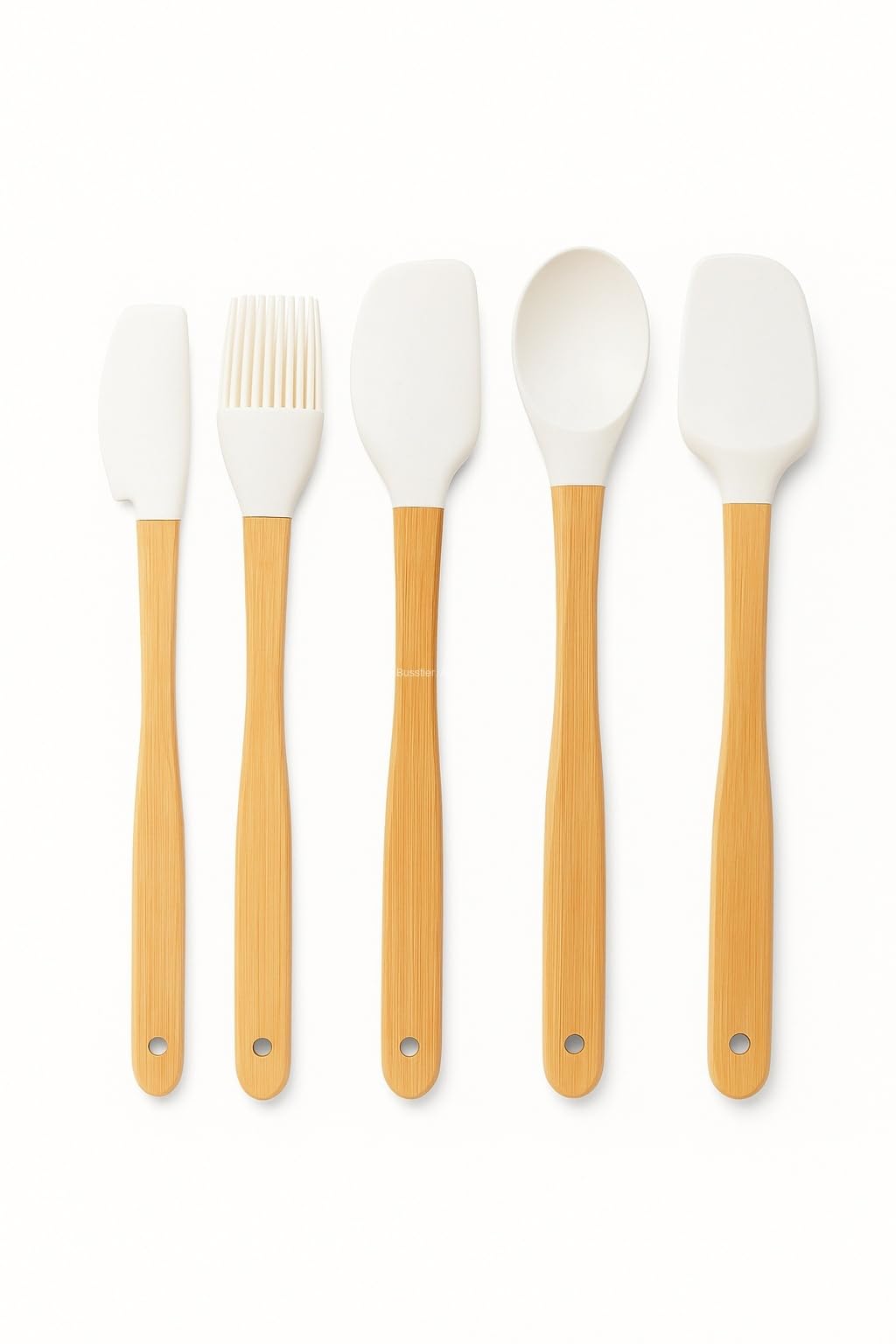 Busstier 5’li Silikon Spatula Seti Bambu Saplı Mutfak Gereçleri Isıya Dayanıklı Yapışmaz Hamur Karıştırıcı Pasta Fırçası Kaşık Spatula Seti Kolay Temizlenen Sağlıklı Pişirme Araçları