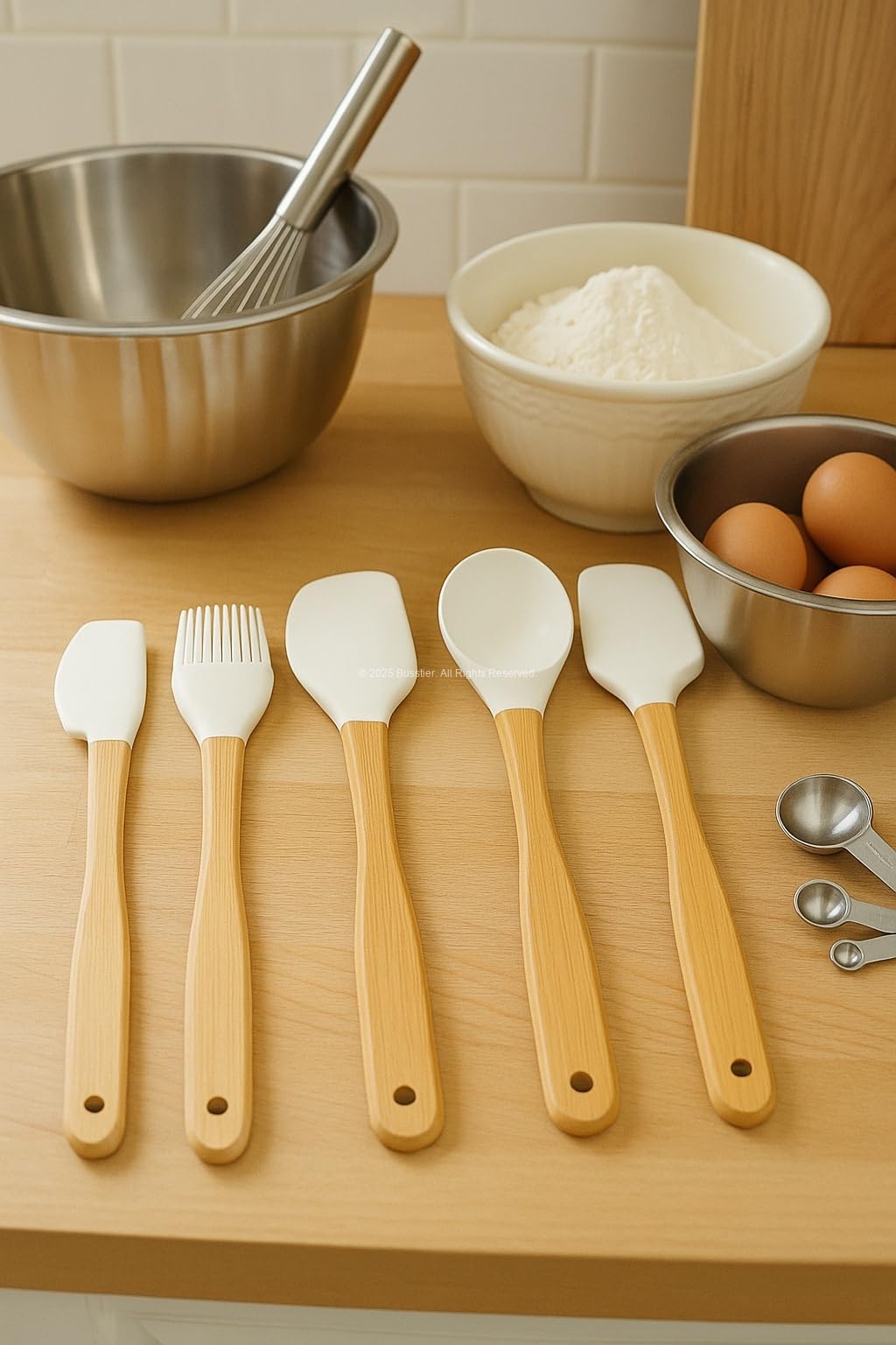 Busstier 5’li Silikon Spatula Seti Bambu Saplı Mutfak Gereçleri Isıya Dayanıklı Yapışmaz Hamur Karıştırıcı Pasta Fırçası Kaşık Spatula Seti Kolay Temizlenen Sağlıklı Pişirme Araçları
