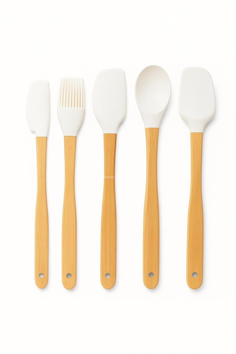 Busstier 5’li Silikon Spatula Seti Bambu Saplı Mutfak Gereçleri Isıya Dayanıklı Yapışmaz Hamur Karıştırıcı Pasta Fırçası Kaşık Spatula Seti Kolay Temizlenen Sağlıklı Pişirme Araçları (Bej)