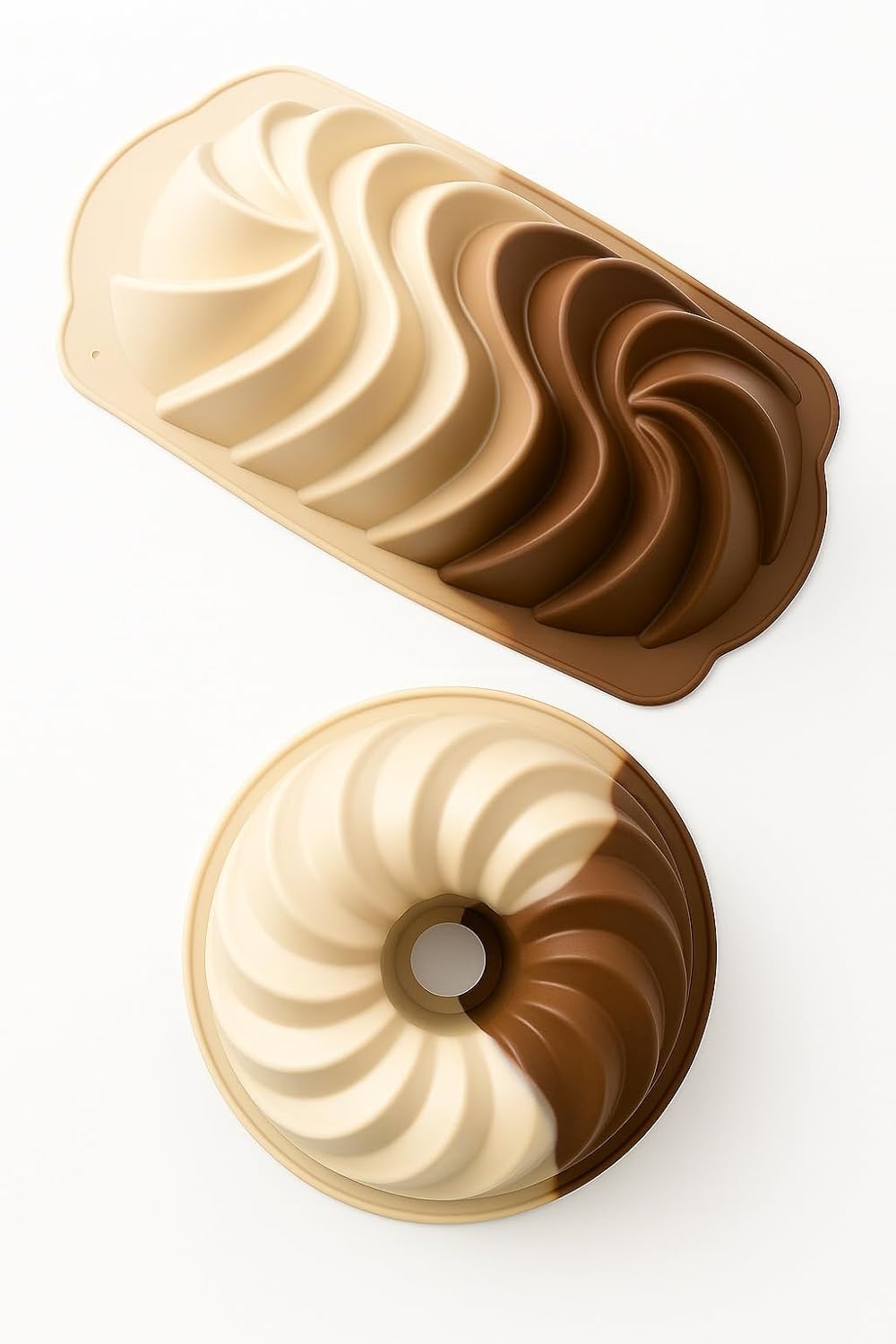 Busstier İkili Silikon Kek Kalıbı Spiral ve Yuvarlak Model Yapışmaz Isıya Dayanıklı Yumuşak Silikon Pasta ve Kek Kalıbı Seti Kolay Temizlenen Dayanıklı Fırın Kalıbı Muffin Tatlı Pişirme Kalıbı