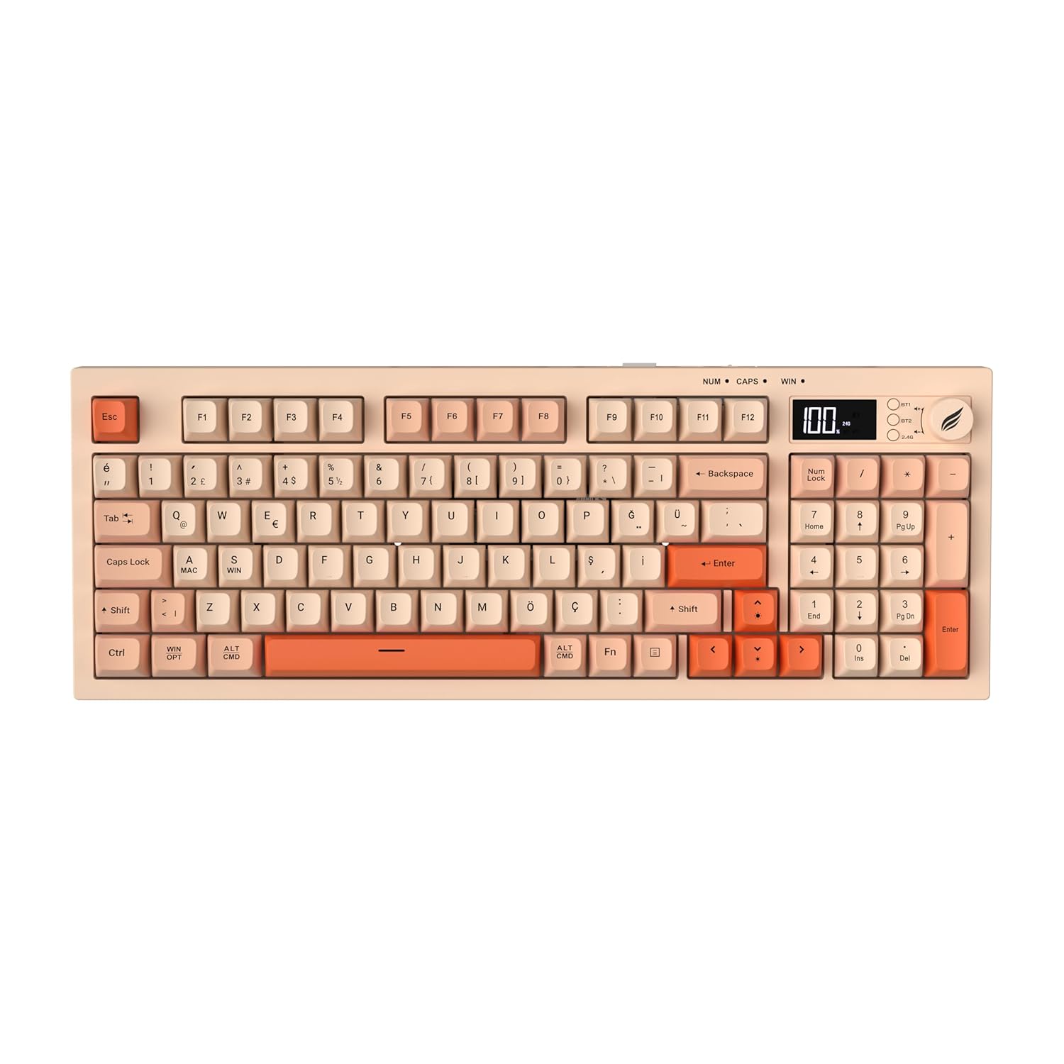 Hawk Gaming HK230 Membrane LCD RGB Kablosuz/Bluetooth Pembe Turuncu Full Türkçe Gaming Klavye