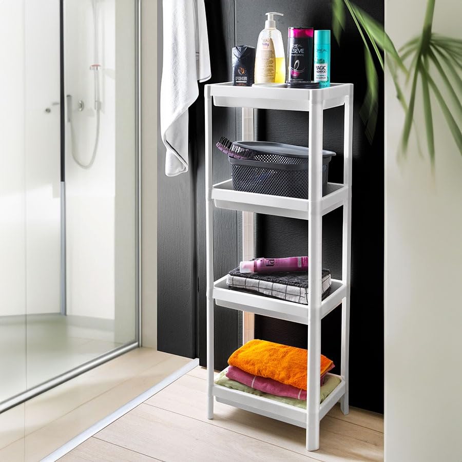 Deconox 4 Katlı Köşe Rafı | Banyo, Mutfak ve Kiler İçin Yer Tasarruflu Organizer | Çok Amaçlı Plastik Raf | 4 Farklı Renk Seçeneği (36x100x23 cm) (BEYAZ)