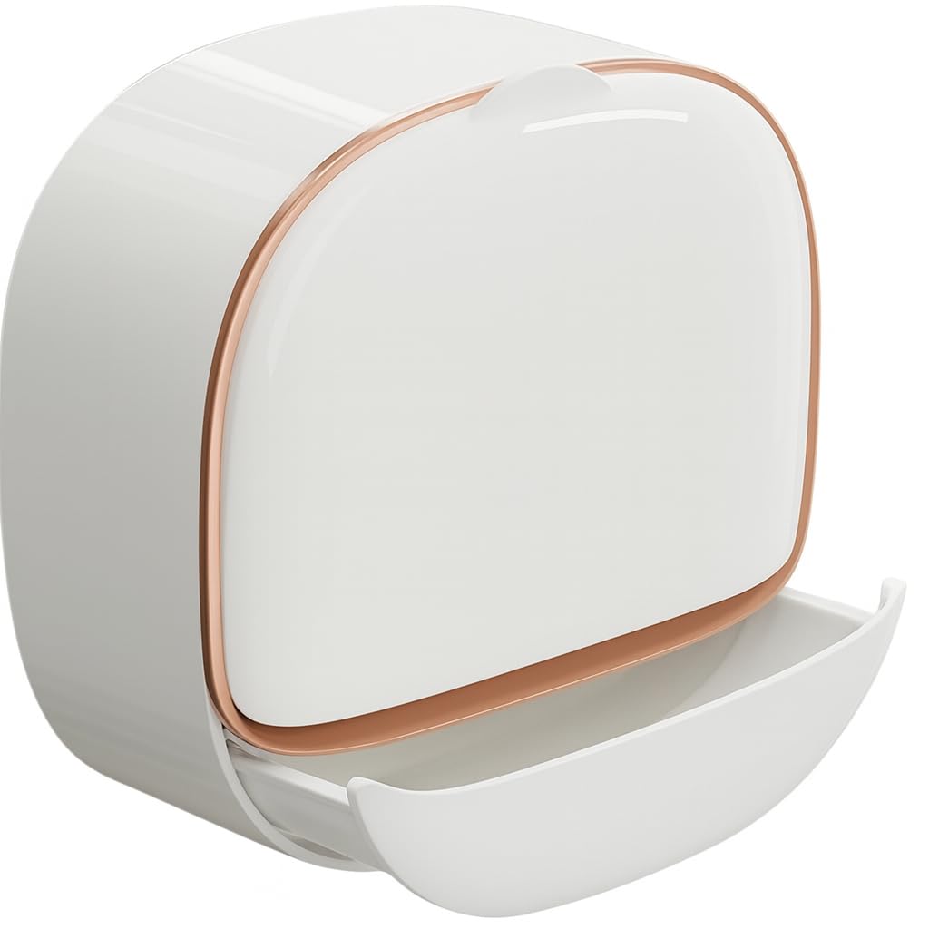 Kyrotech Çift Katmanlı Su Geçirmez Duvara Monte Sabunluk, Kendinden Yapışkanlı, ABS Malzeme, Kapaklı ve Giderli Çok Amaçlı Sabun Kutusu, Banyo ve Mutfak İçin Beyaz