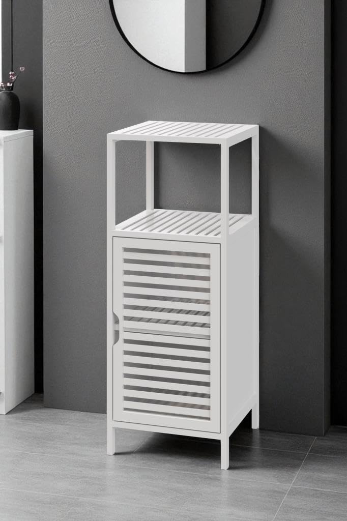 Digithome Bambu Beyaz Lake 1 Kapaklı 2 Raflı Banyo Düzenleyici Organizer Dik Dolap DB-0044