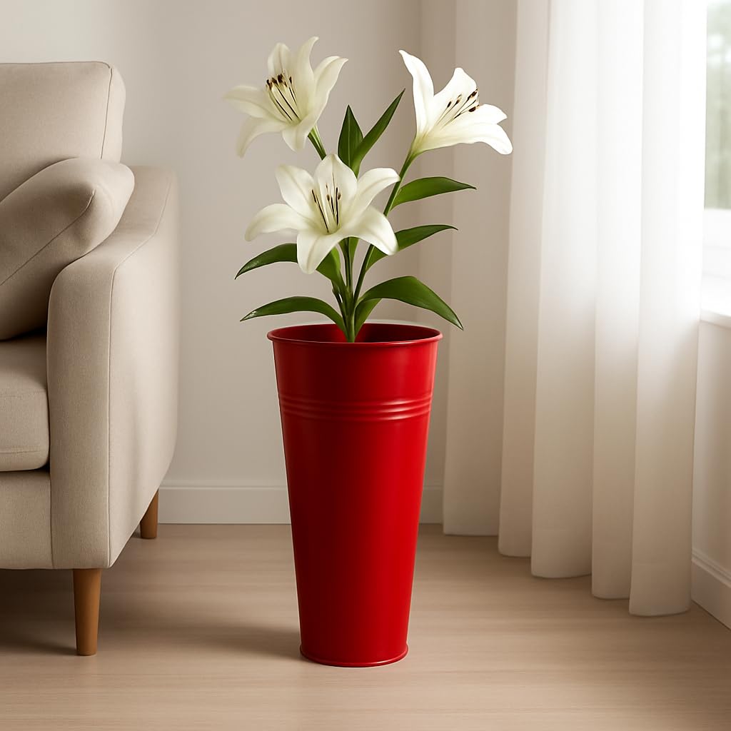 Feronya Modern Metal Şemsiyelik, 40 cm Yükseklik, Kırmızı, Silindirik Tasarım