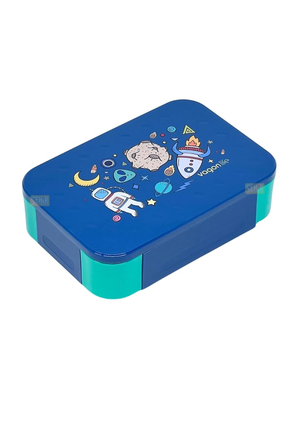 Vagonlife Bento 900ml Lunchbox Tek Katlı 2 Bölmeli PP Plastik Çocuk Sefer Tası Yemek Kutusu (Lacivert)