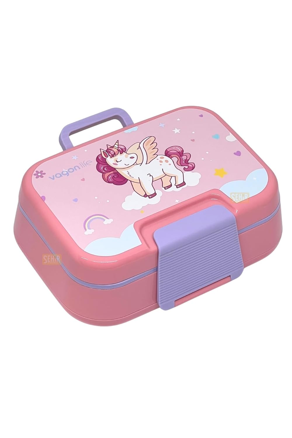 Vagonlife Bento 1030ml Lunchbox Tek Katlı 3 Bölmeli PP Plastik Sefer Tası Yemek Kutusu (Pembe)