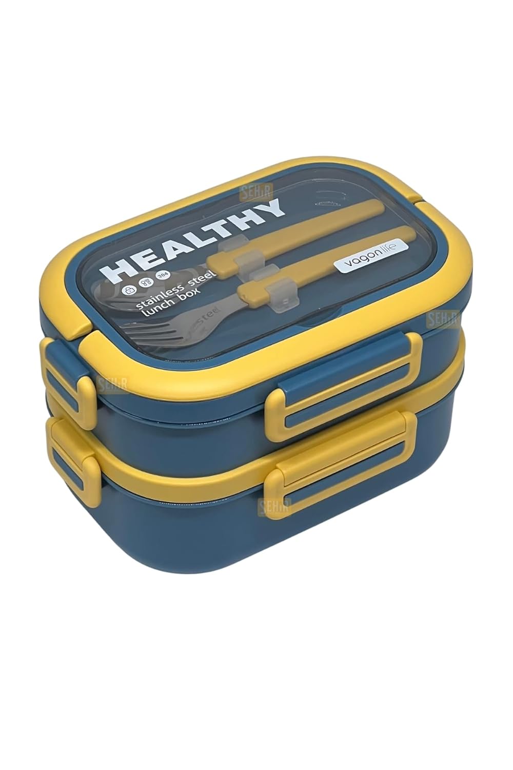 Uzspace Bento 1100ml Lunchbox Tek Katlı 3 Bölmeli Kaseli Çelik Sefer Tası Yemek Kutusu (Turuncu-Turkuaz)