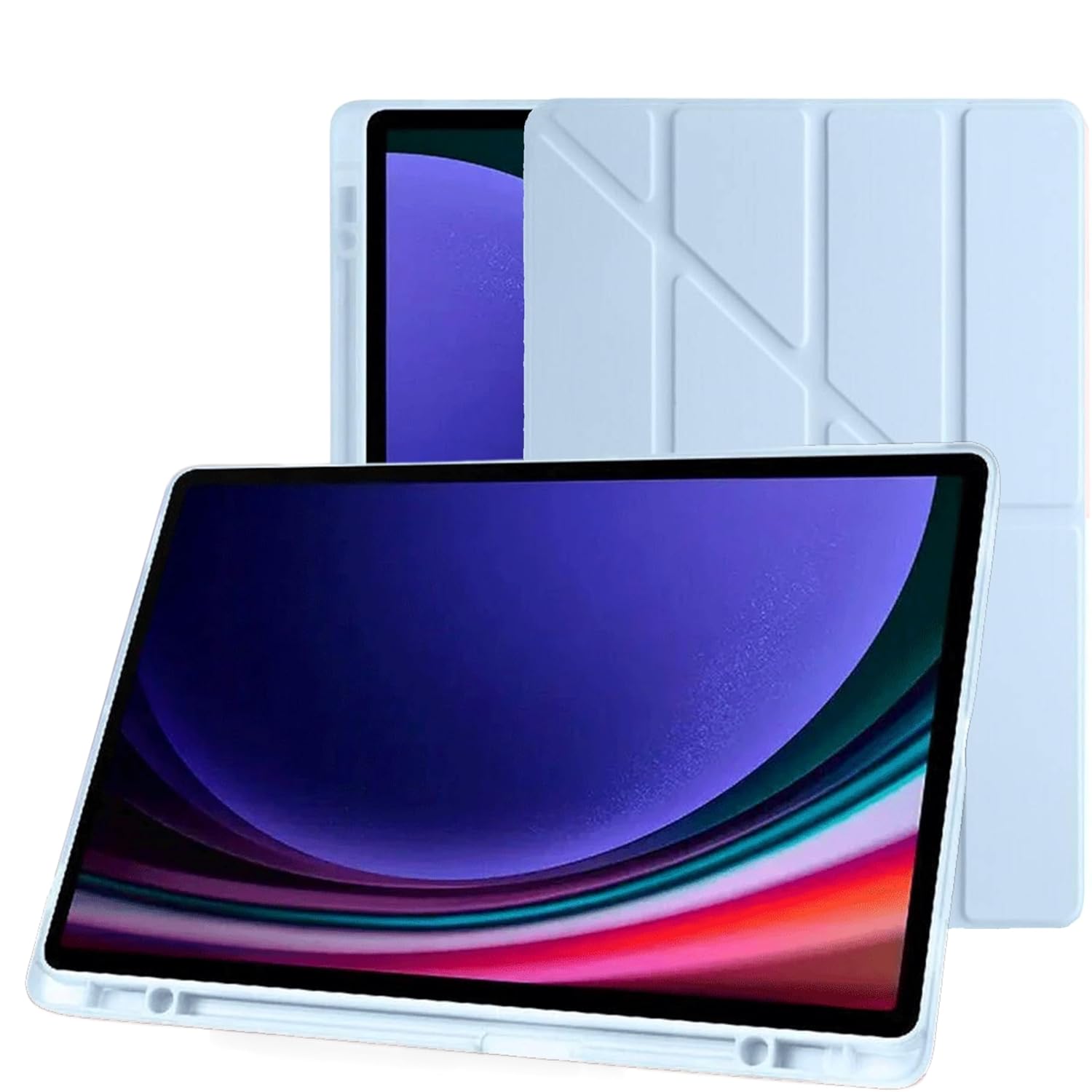 Klasse Samsung Galaxy Tab S9+ FE Plus 12.4 inç Uyumlu Smart Kılıf, S Pen Kalemlikli, Trifold, Esnek, Mat, Origami, Darbeye Tam Dayanıklı Tablet Kılıfı (Lacivert)