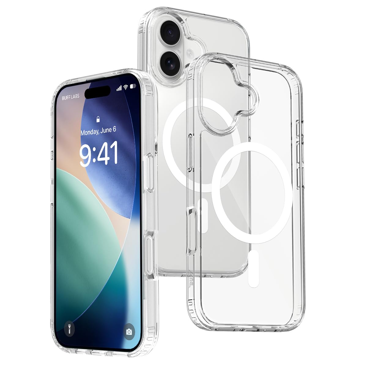 BUFF LABS Kablosuz Şarj Destekli Air Hybrid Şeffaf Kılıf, Darbe Emici TPU + PC Şeffaf Kılıf (iPhone 17)