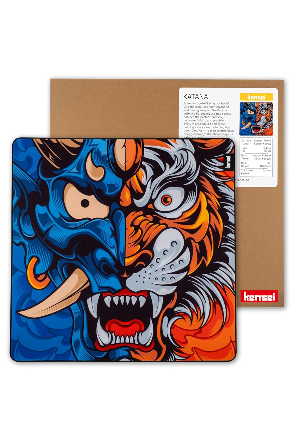 Kensei Katana 50x50 Cm 4 Mm Hybrid Gaming Oyuncu Mouse Pad XL (Half Oni Tiger)