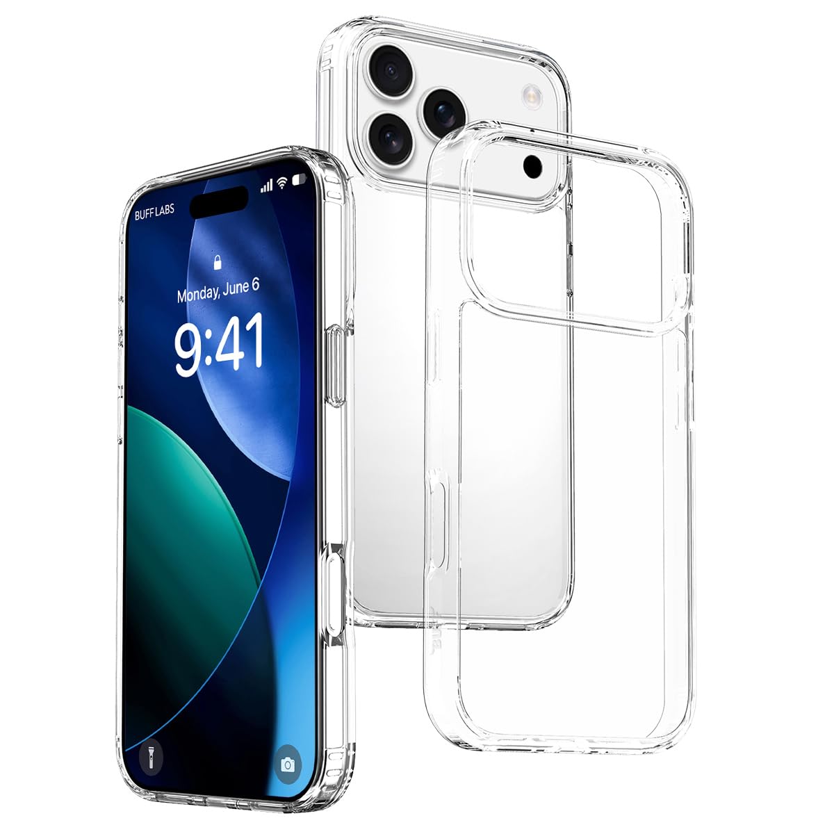 BUFF LABS Air Hybrid Şeffaf Kılıf, Darbe Emici TPU + PC Şeffaf Kılıf (iPhone 17 Pro Max)