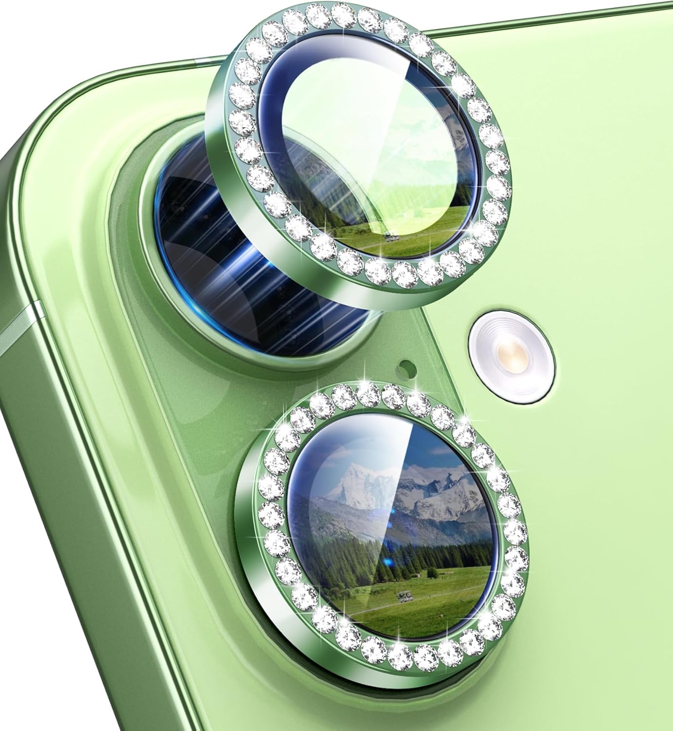 for iPhone 17 ile uyumlu Taşlı Diamond Kamera ve Lens Koruyucu 9H Parlak Cam Kamera Lensi (Yeşil, iPhone 17)