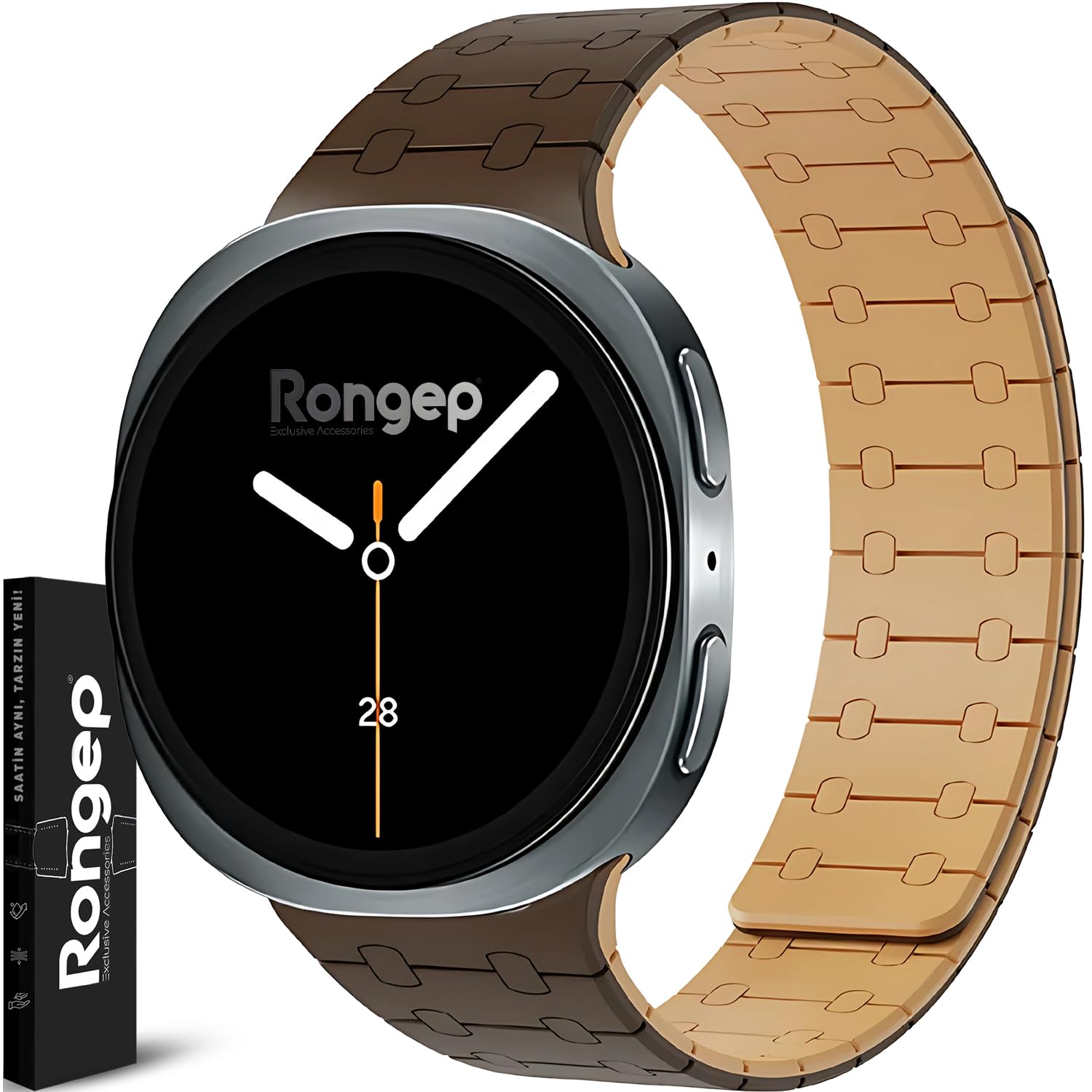 Rongep Samsung ile Uyumlu [2025] Magnex Loop Kordon Galaxy Watch 8 44mm/40mm/Classic 46mm için Güçlü Manyetik Tasarımlı Galaxy Watch 8 Kordonu 1.Sınıf Soft Silikon Watch 8 Classic Kordonu (Kahve)