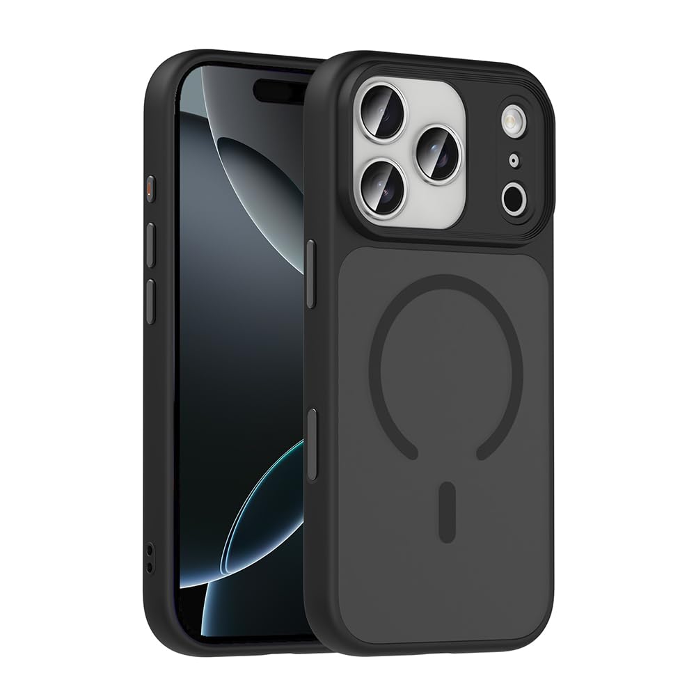 Senon Apple iPhone 17 Pro Max İçin Kılıf Mat Arka Yüzey Magsafe Uyumlu Şarj Özellikli Zore Flet M-safe Kapak (Siyah)