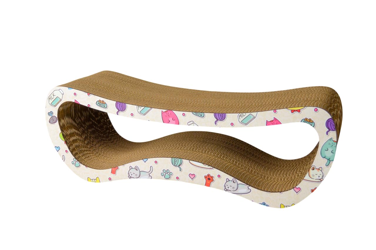 Rotipet Karton Kedi Tırmalama, Kedi Desenli, 67x22,5x24 cm, Large