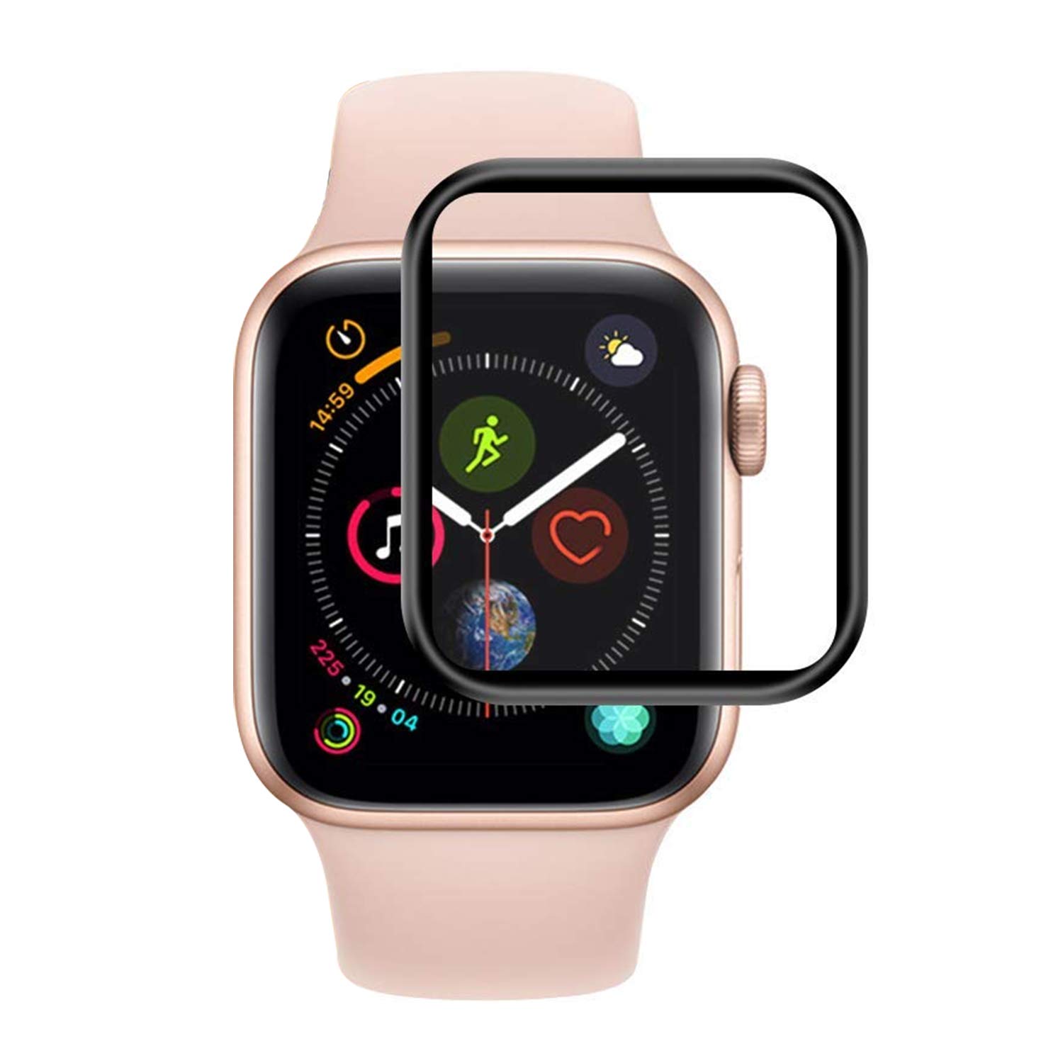 Microsonic Apple Watch SE 2022 44mm Tam Kaplayan Temperli Cam Full Ekran koruyucu Siyah [Watch SE 2022 44mm ile Uyumlu Ekran Koruyucu - Siyah]