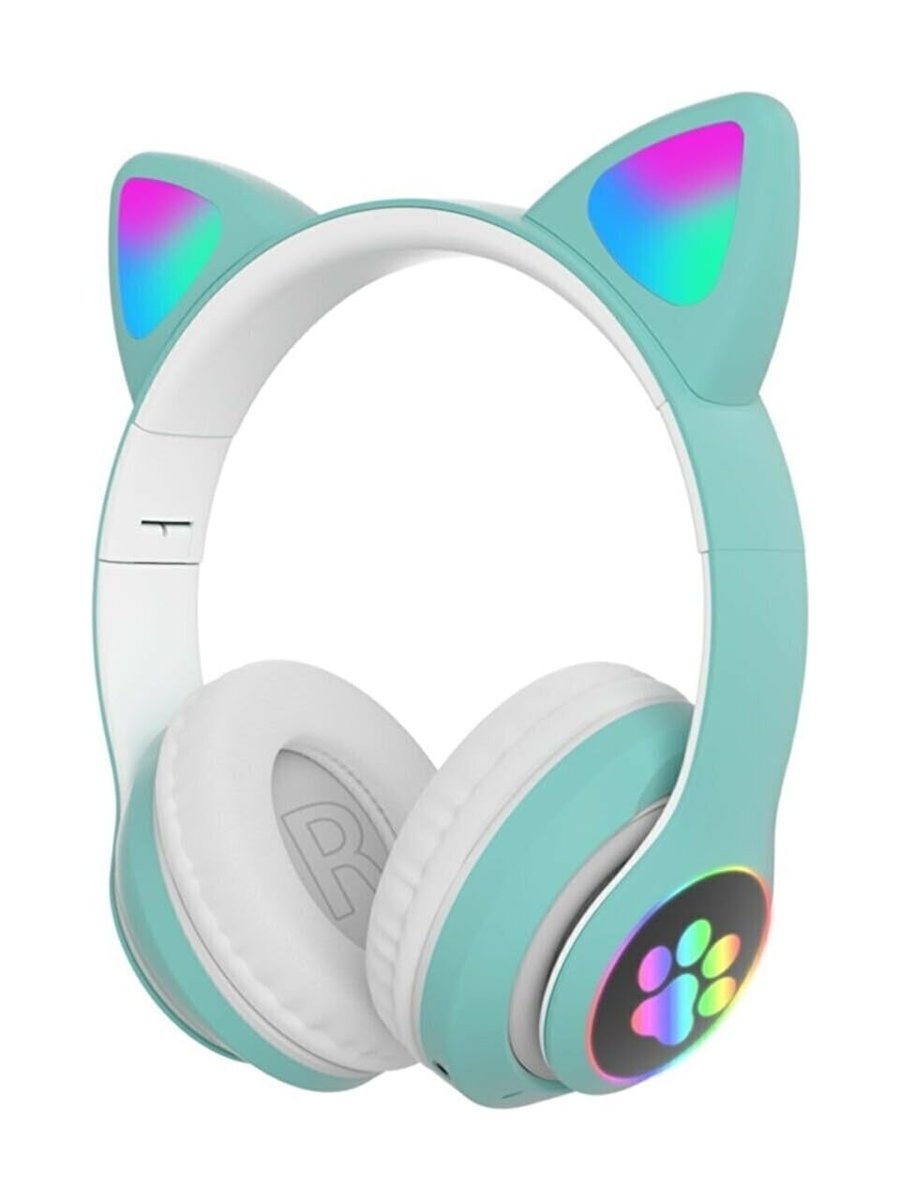 Desingshop Kedi Kulaklı RGB LED Işıklı Bluetooth Kablosuz Kulaklık, Yeşil