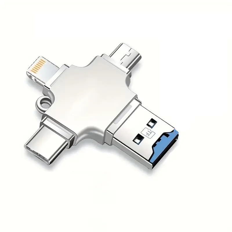 4'ü1 arada USB 3.0 OTG Adaptörü SD/TF Kart Okuyucu ile, Type-C ve Lightning Bağlantıları iPhone, iPad ve Android Telefonlar için Dosya Transferi Desteği ile Çok Yönlü Mobil Depolama Cihazı. (4İN1)