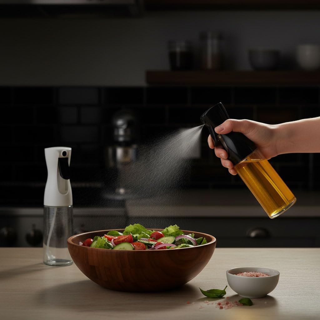 Deconox 1 Adet Cam Sprey Yağlık, 225 ml Yağ ve Sirke Püskürtücü, Büyük Boy, Çok Amaçlı Mutfak Gereci, Airfryer İçin İdeal (Siyah & Beyaz) (SİYAH)