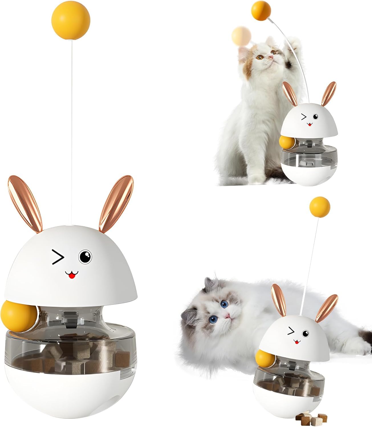 MADPET Mama Hazneli Hacıyatmaz Mama Oyuncağı – Kedi & Küçük Köpekler için Zeka Geliştirici Mama Dağıtıcı – İnteraktif Eğitim ve Aktivite Oyuncağı, Dayanıklı ABS Plastik (Krem)