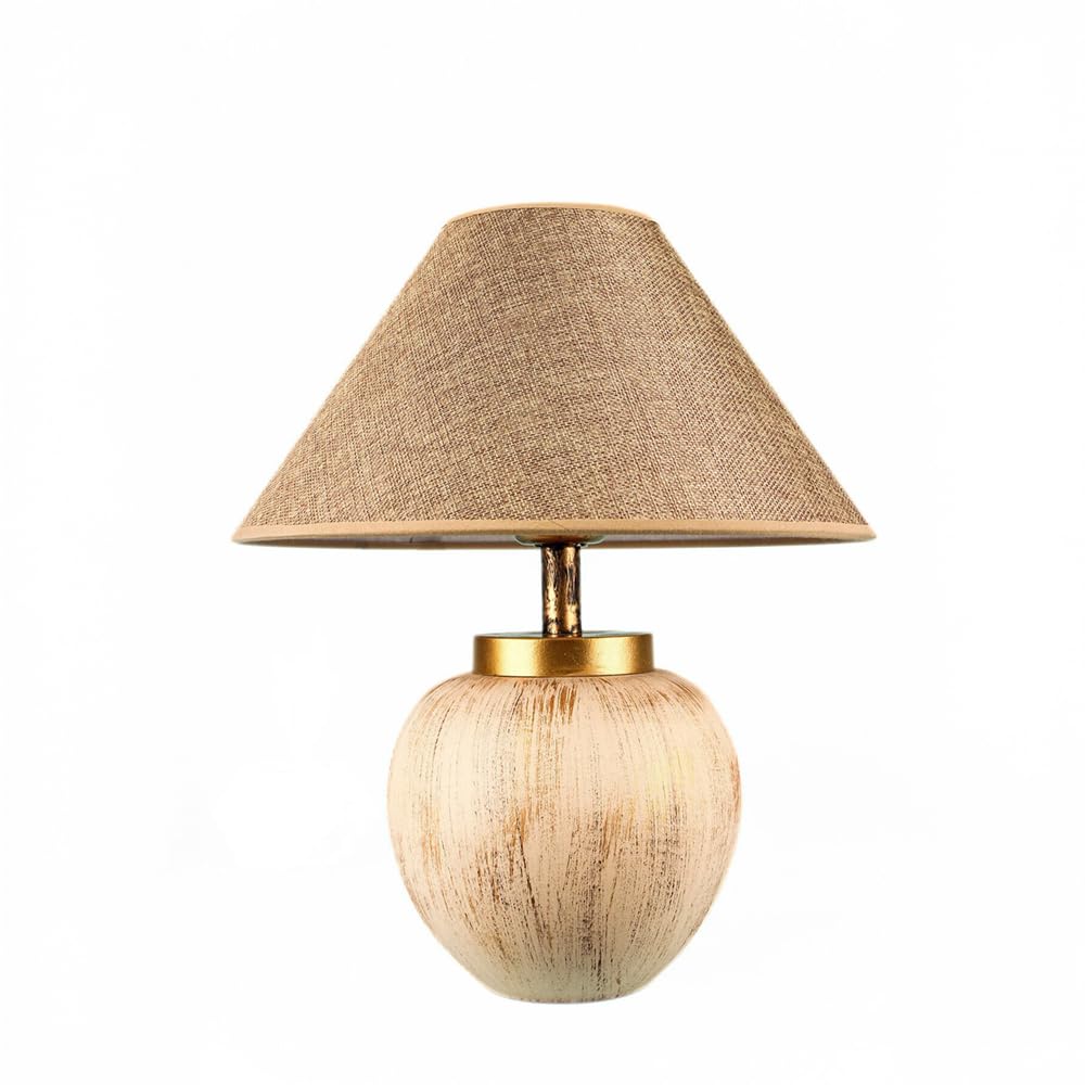 Tampa El Yapımı Dekoratif Seramik Abajur | Bej Renk | E27 Duy Uyumlu | Modern ve Şık Tasarım