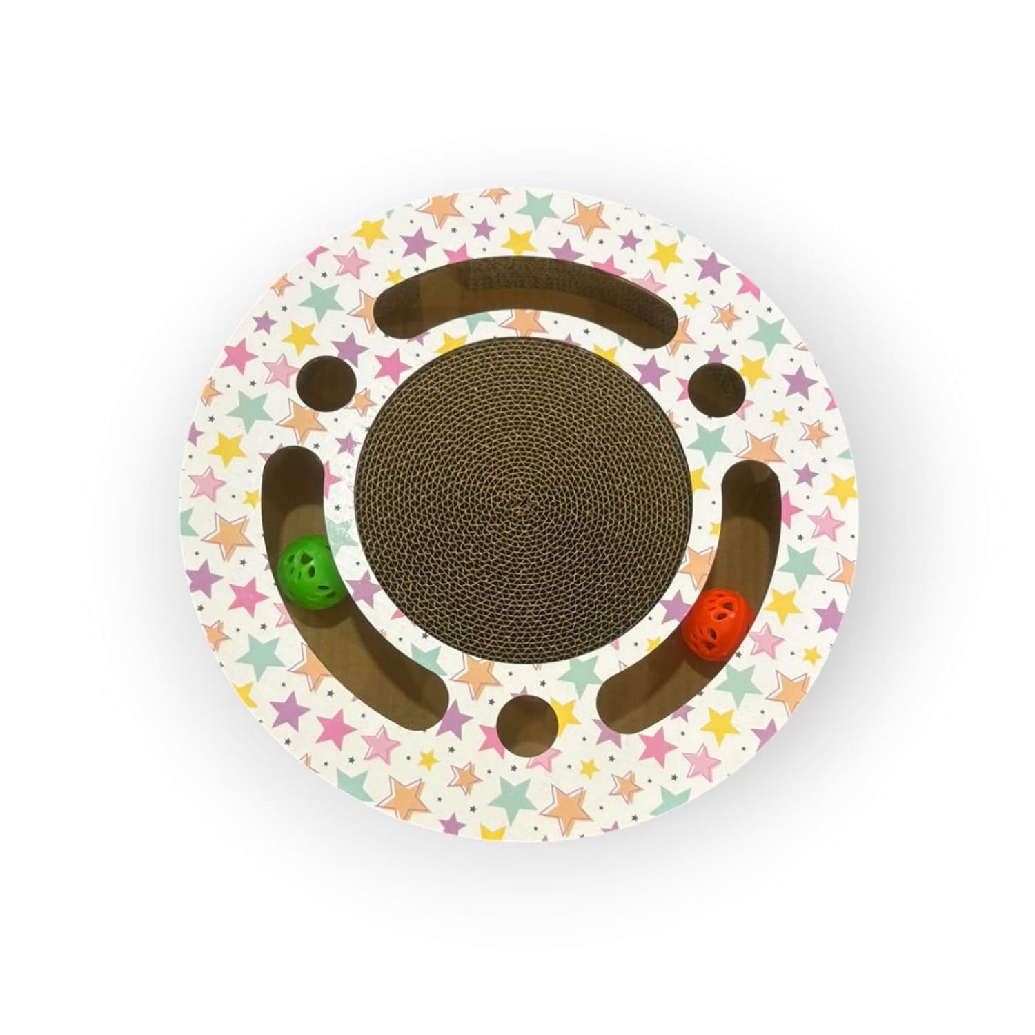 Rotipet Yıldız Desenli Toplu Yuvarlak Kedi Oyuncağı ve Tırmalama, 34 cm