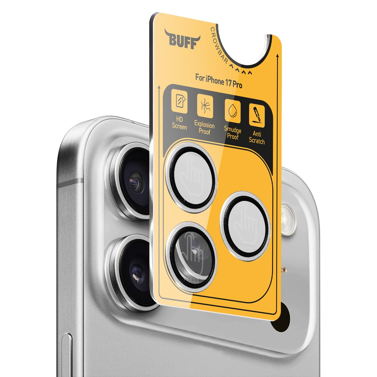 BUFF LABS iPhone 17 Pro ile Uyumlu Metal 9H Kamera Lens Koruyucu (Gümüş Rengi)