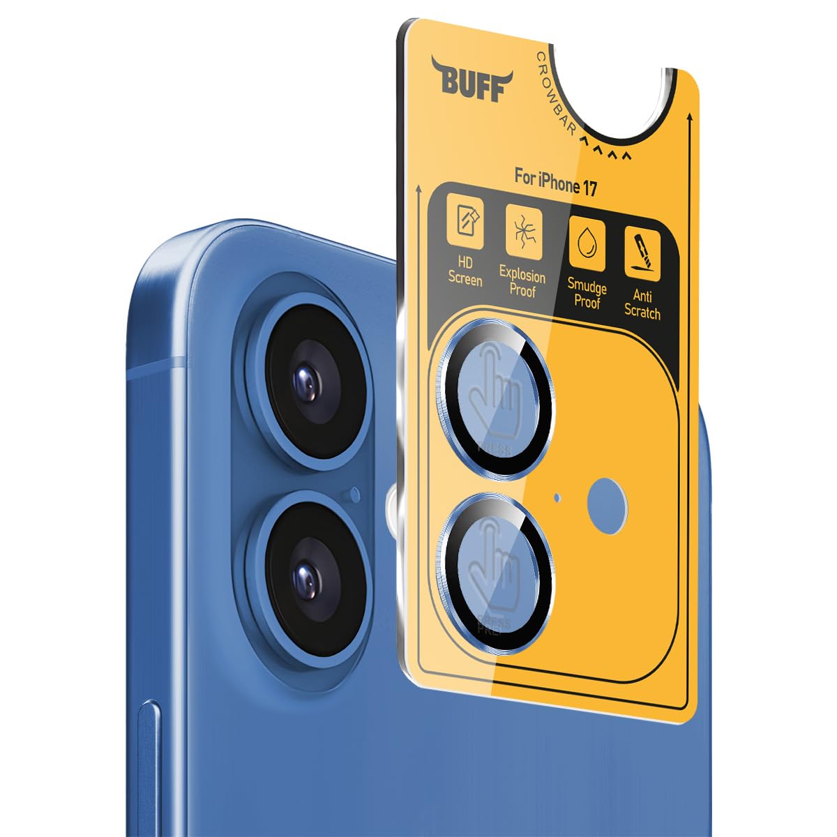 BUFF LABS iPhone 17 ile Uyumlu Metal 9H Kamera Lens Koruyucu (Mavi)