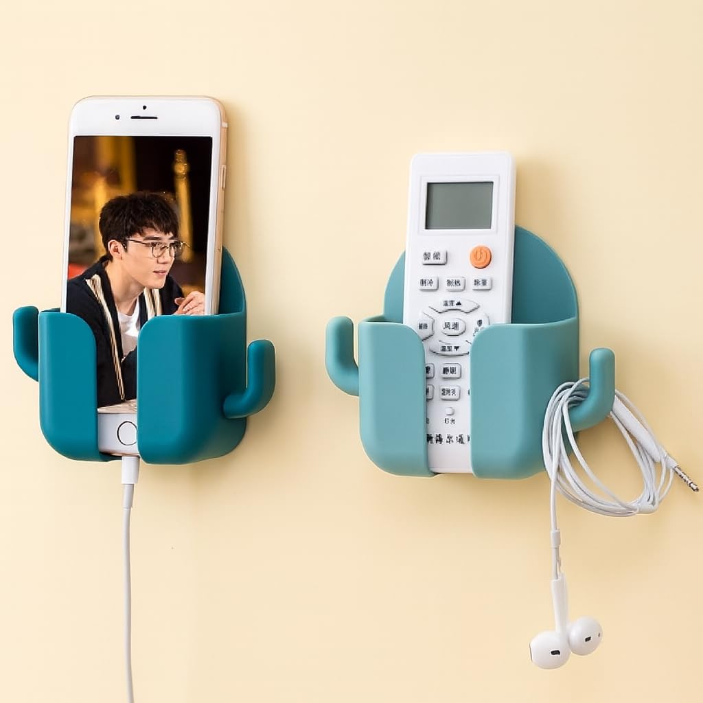 Vios Store 2’li Duvar Askısı Telefon ve Kumanda Standı, Yapışkanlı Çok Amaçlı Saklama Askısı, Kablo ve Kulaklık Organizeri