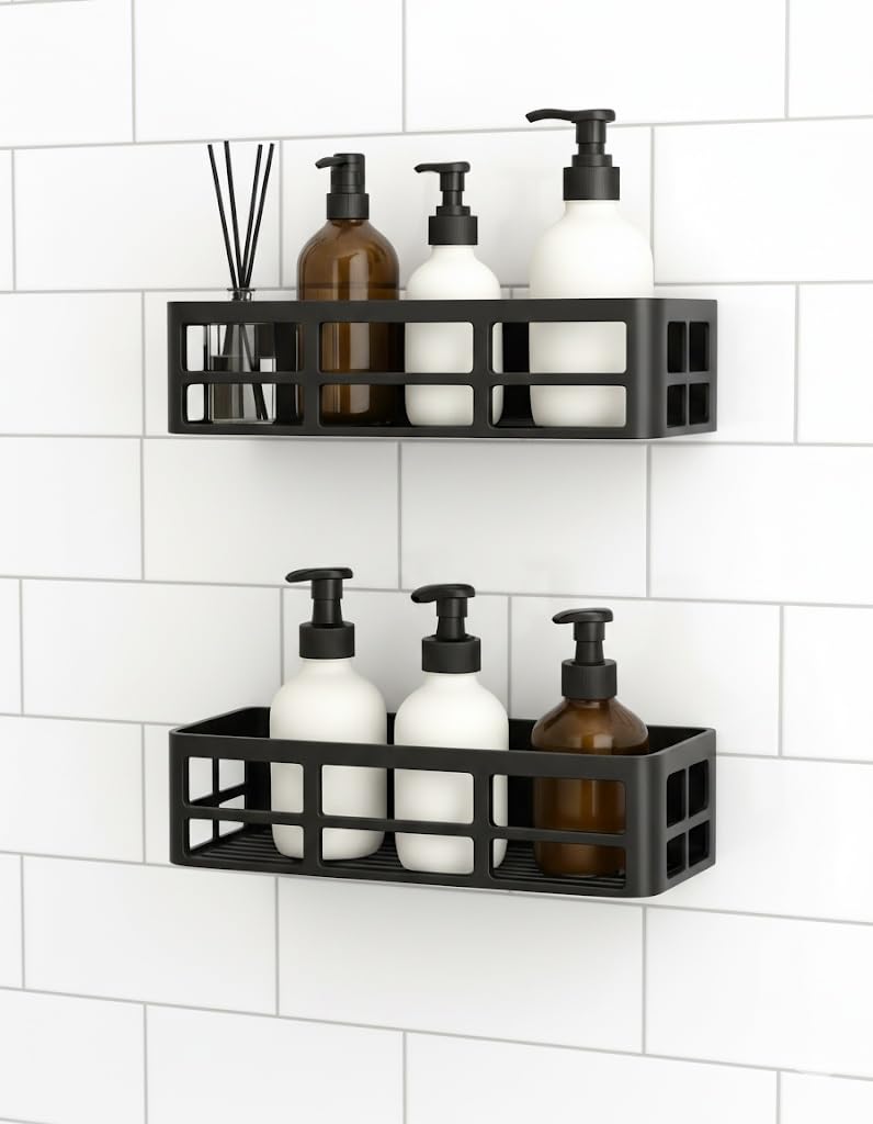 Orret Home 2 Adet Yapışkanlı Banyo Organizer Duş Rafı – Delmeden Montaj, Su Geçirmez Banyo ve Mutfak Duvar Organizeri,Suya Dayanıklı Pratik Saklama Rafı 12x27x6.5 Cm