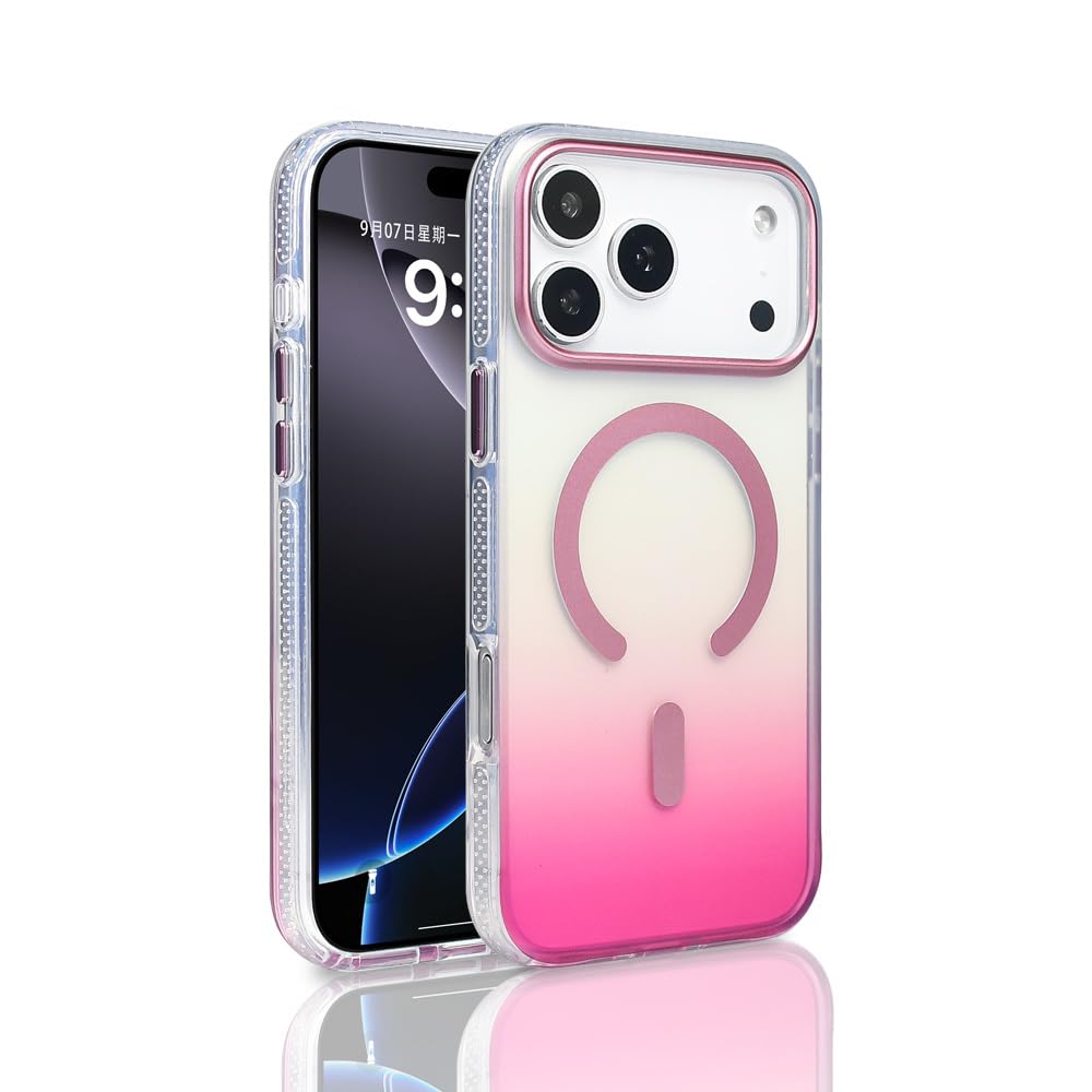 Senon Apple iPhone 17 Pro İçin Kılıf Magsafe Uyumlu Şarj Özellikli Transparan Renk Geçişli Zore Toros Kapak (Pembe)