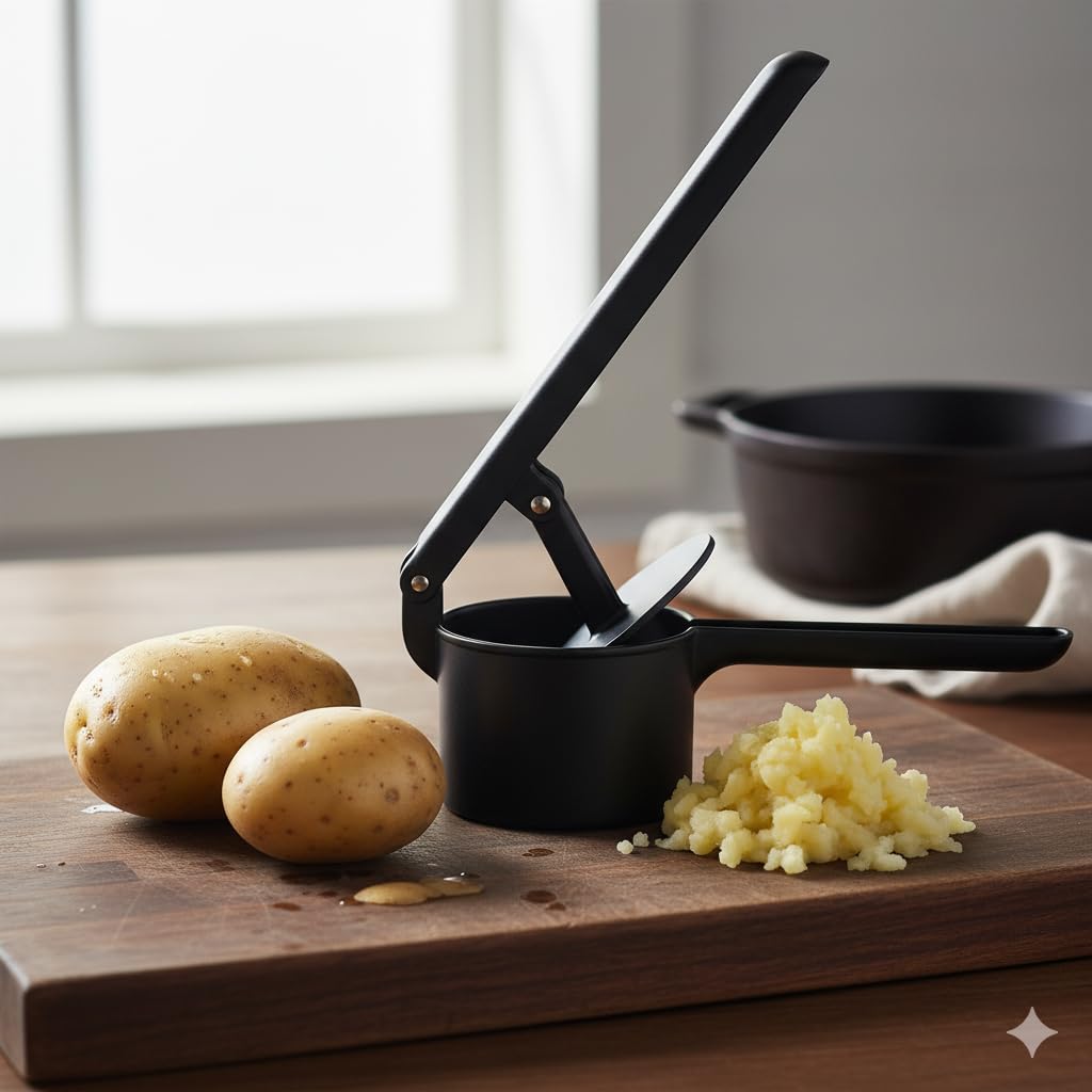 Deconox Paslanmaz Çelik Siyah Patates Ezici | Büyük Boy Metal Kollu Patates Püre Aparatı | Mutfakta Kolaylık ve Profesyonel Kolay Püreler Yapımı