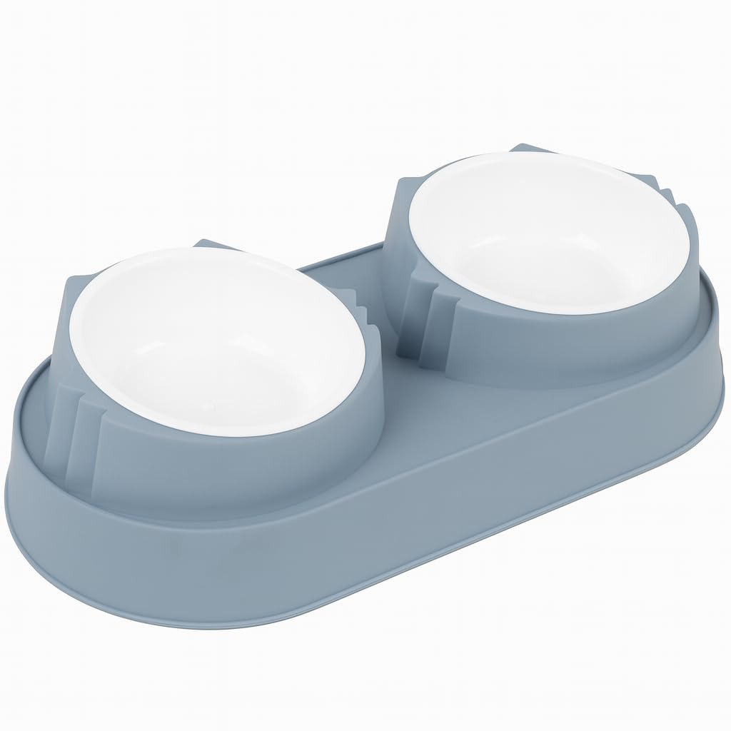MADPET Çift Hazneli Plastik Mama ve Su Kabı – Mavi – Kaymaz Tabanlı, Dayanıklı & Hijyenik – Kedi/Köpek Mama Kabı – Kolay Temizlenebilir (33x17x5 cm)