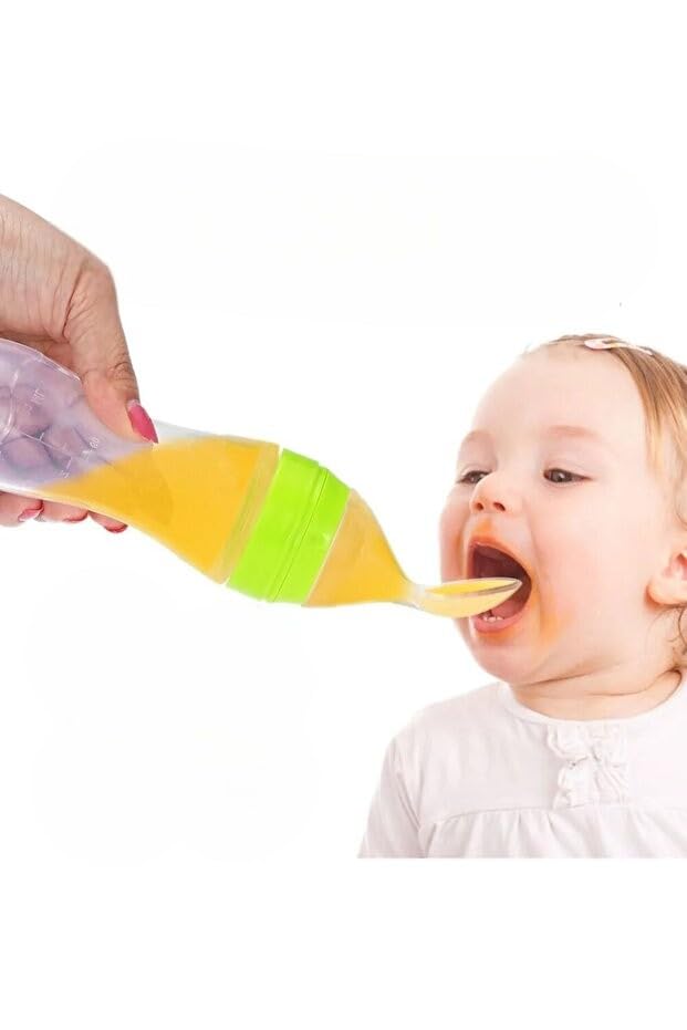 Yeşil Bebek Kaşıklı Mama Biberonu, Sıkmalı Kaşık Biberon Yeni Doğan Ek Gıda Kaşık Biberon Bpa'sız