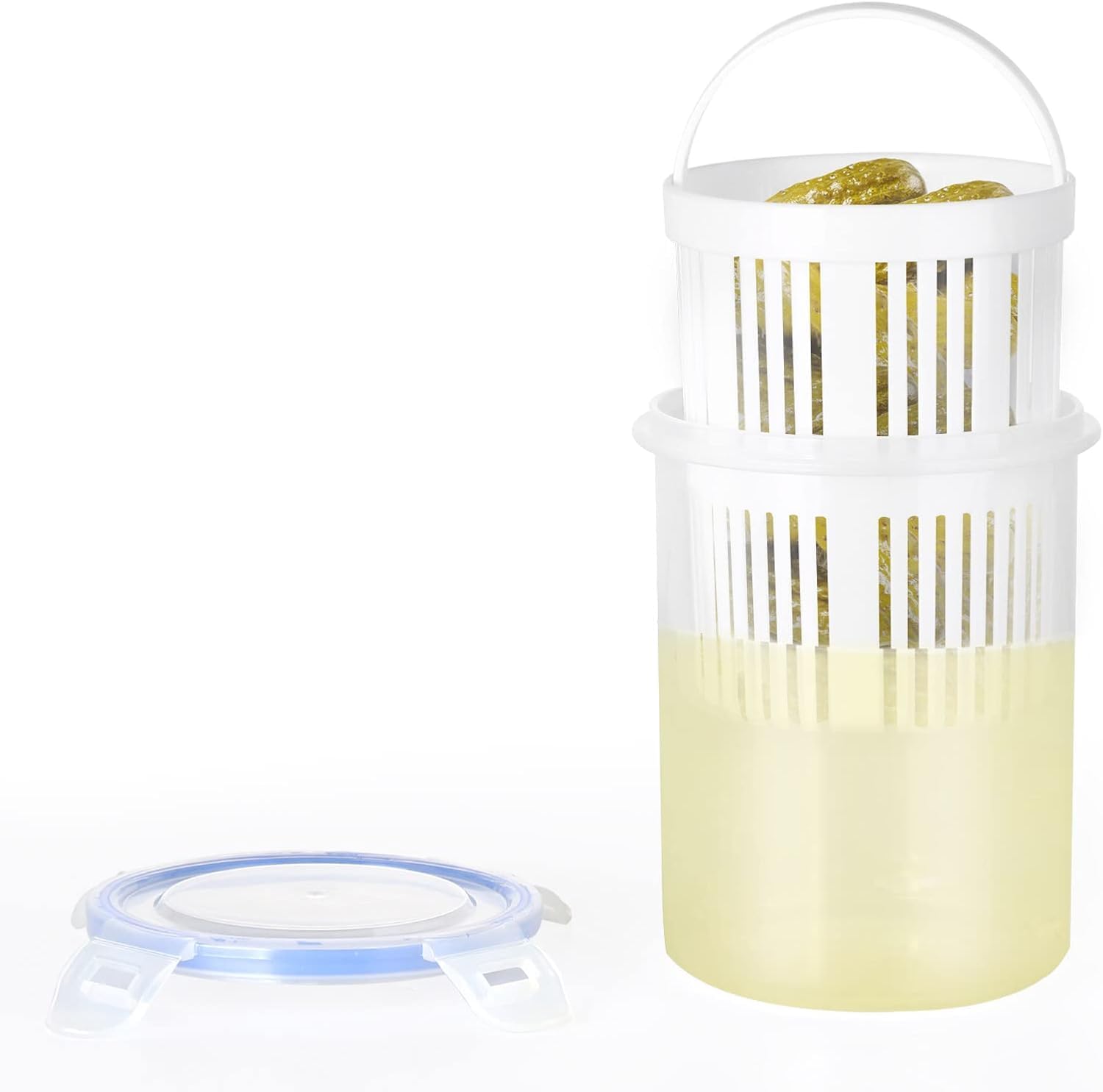 Orret Home Zeytinlik ve Turşuluk Saklama Kabı – 1,5 Lt Süzgeçli, Contalı ve Klipsli Kapaklı Saklama Kabı, Hava ve Sıvı Geçirmez, Zeytin, Turşu ve Gıda Saklama Kabı