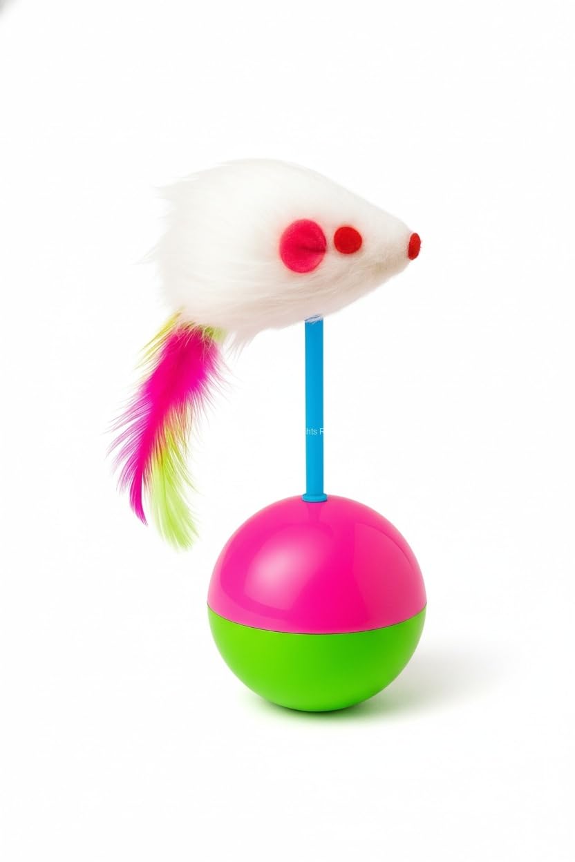 Busstier Hacı Yatmaz Peluş Fareli Kedi Oyuncağı Renkli Kuyruklu Denge Toplu Sallanan Avcı Refleks Geliştirici Kedi Oyuncağı Eğlenceli Fiziksel Aktivite Oyuncağı