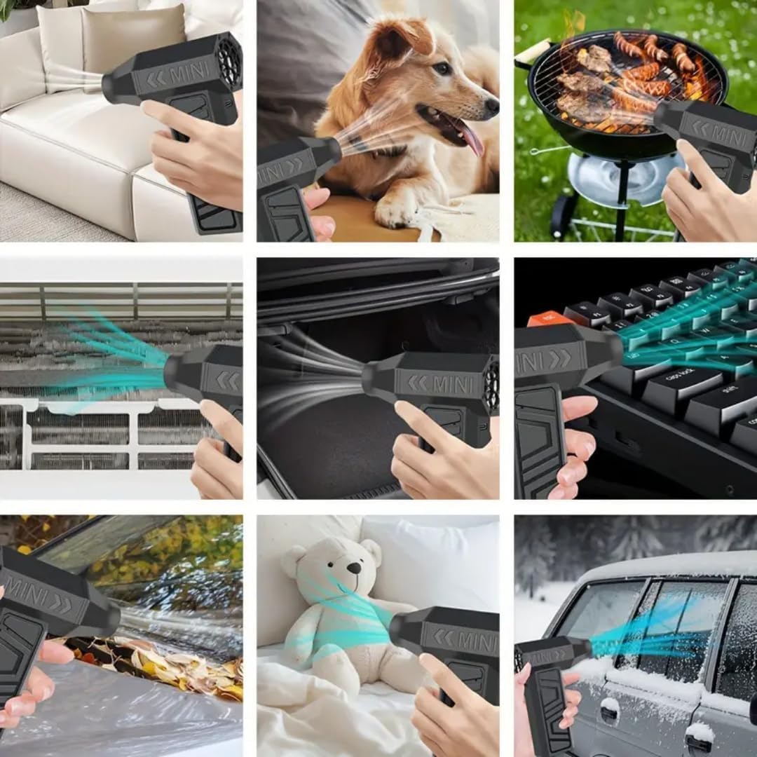 Orret Home Turbo Fan Elektrikli Hava Kompresörü – 90000 RPM Üfleme Gücü, 3 Kademeli Güç Ayarı, 5000 mAh Şarjlı, LED Işıklı, Toz Püskürtme ve Temizlik Cihazı, Taşınabilir Kompakt Üfleme Makinesi
