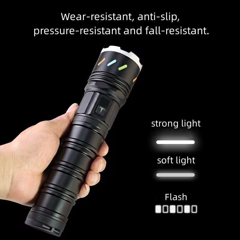 Orret Home 7200 mAh Powerbank Özellikli El Feneri – 9000 Lümen Zoom Özellikli Metal Kasa Şarjlı El Feneri, Type-C ile Şarj Edilebilir, Kutulu ve Taşıma İpli Güçlü Kamp Feneri